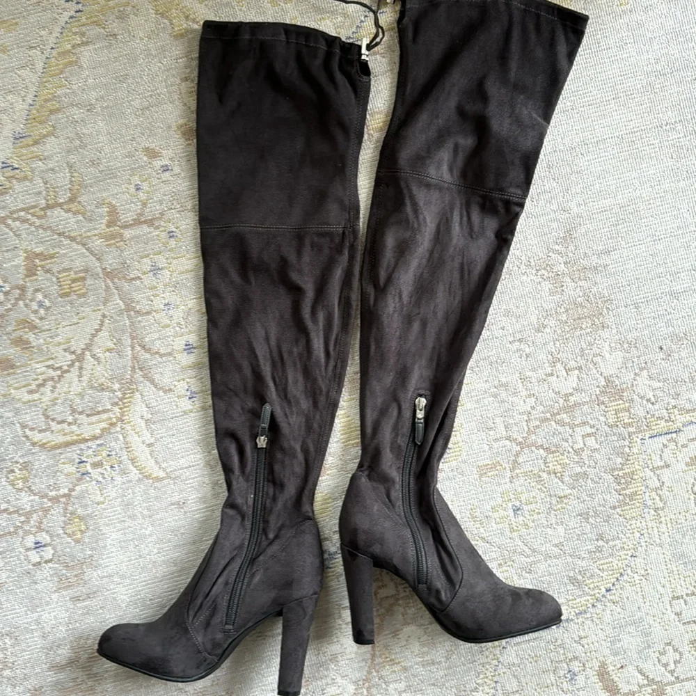 Sam Edelman Kent Microsuede Dark Grey Over the Knee Boots Size 6